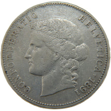 Coin, Switzerland, 5 Francs, 1891, Bern, VF(30-35), Silver, KM:34