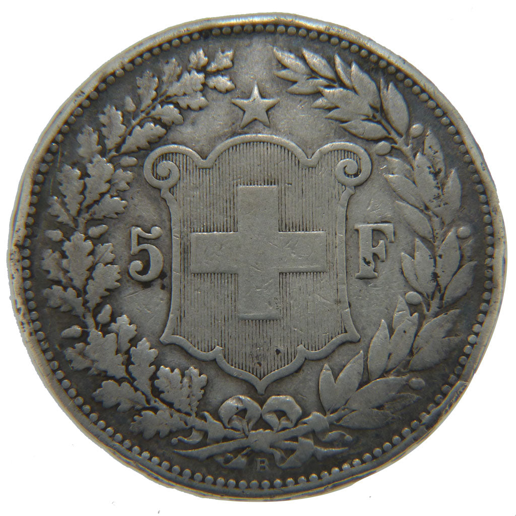Switzerland, 5 Francs, 1892, Bern, KM #34, VG(8-10), Silver, 37, 24.80