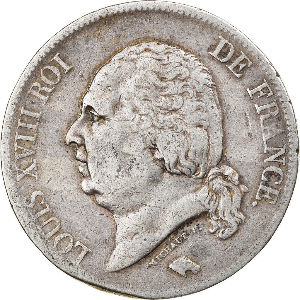 Moneda, Francia, Louis XVIII, 5 Francs, 1824, Lille, BC+, Plata, KM:711.13