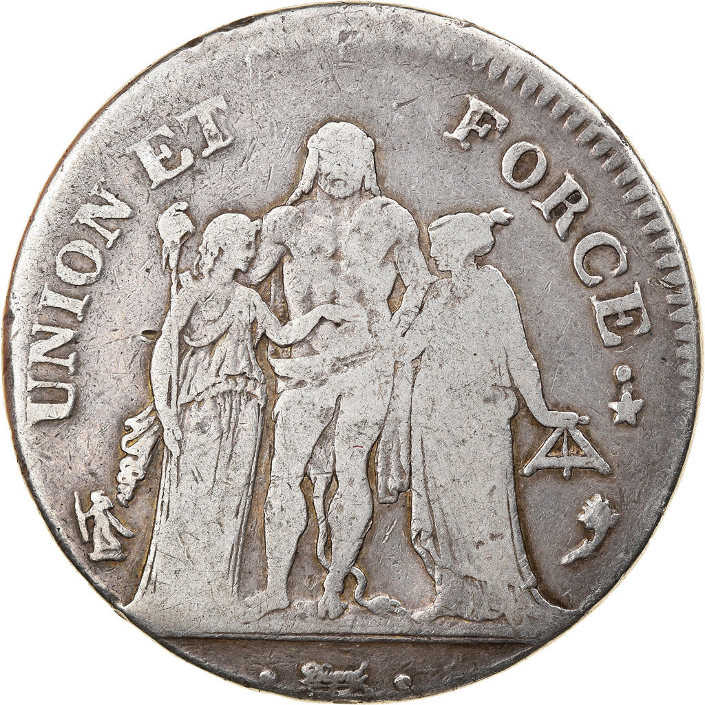 Monnaie, France, Union et Force, 5 Francs, AN 4, Paris, TB, Argent, Gadoury:563