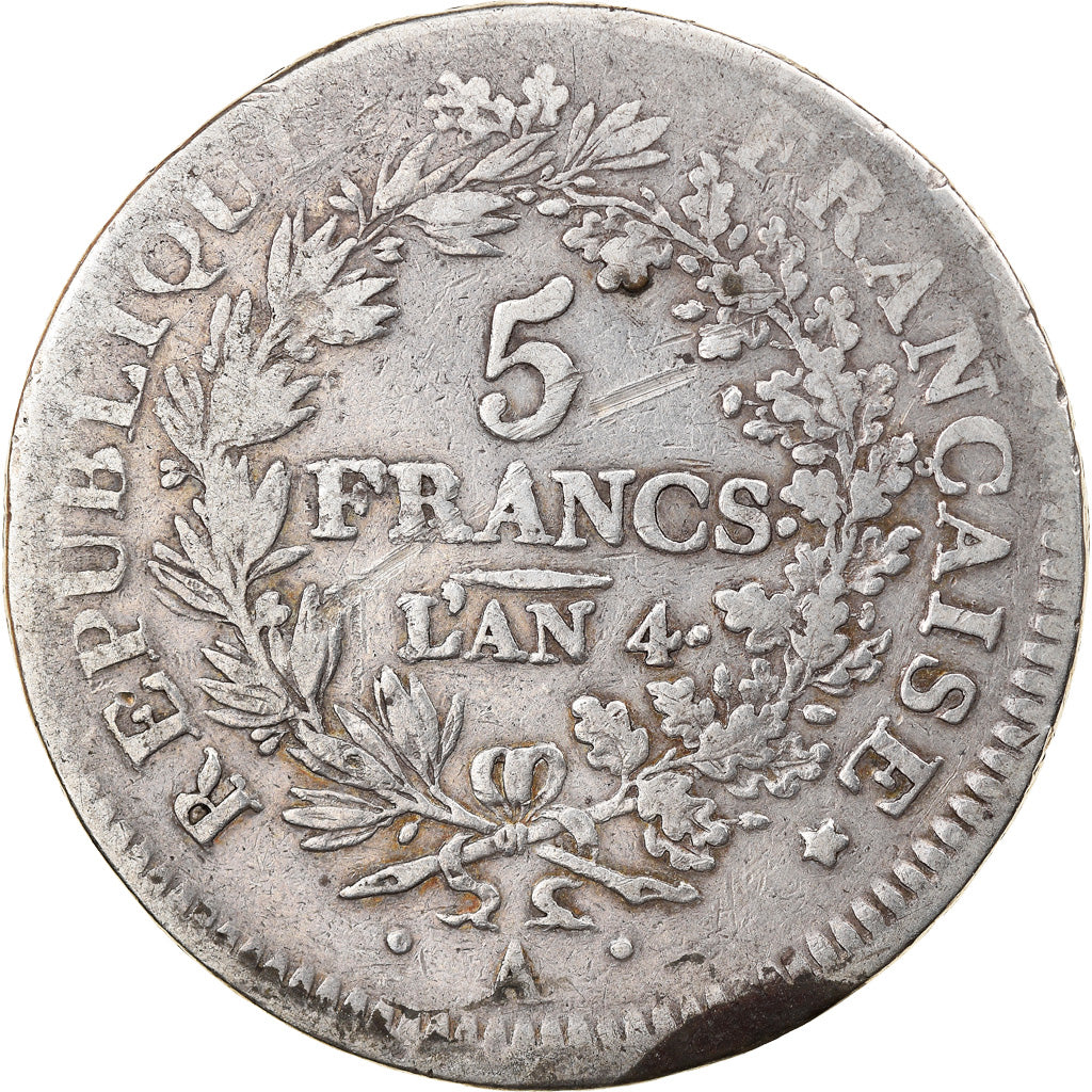 Monnaie, France, Union et Force, 5 Francs, AN 4, Paris, TB, Argent, Gadoury:563