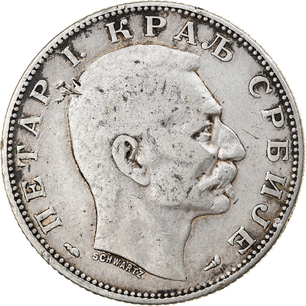 Coin, Serbia, Peter I, 2 Dinara, 1915, Paris, EF(40-45), Silver, KM:26.3