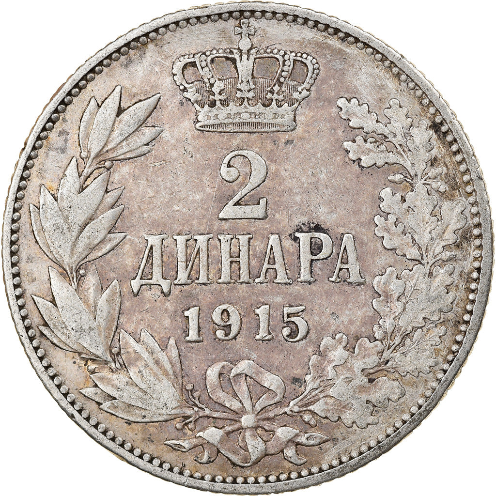 Coin, Serbia, Peter I, 2 Dinara, 1915, Paris, EF(40-45), Silver, KM:26.3