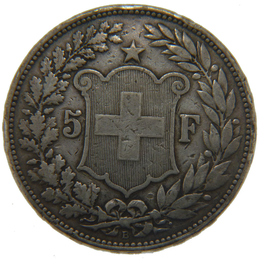 Switzerland, 5 Francs, 1894, Bern, KM #34, VF(20-25), Silver, 37, 24.80