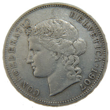 SWITZERLAND, 5 Francs, 1907, Bern, KM #34, VF(20-25), Silver, 37, 24.90
