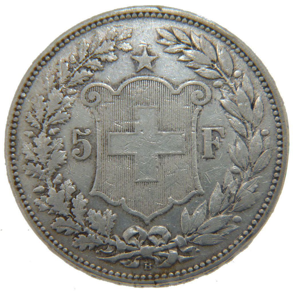 SWITZERLAND, 5 Francs, 1907, Bern, KM #34, VF(20-25), Silver, 37, 24.90