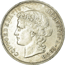 Coin, Switzerland, 5 Francs, 1908, Bern, AU(50-53), Silver, KM:34