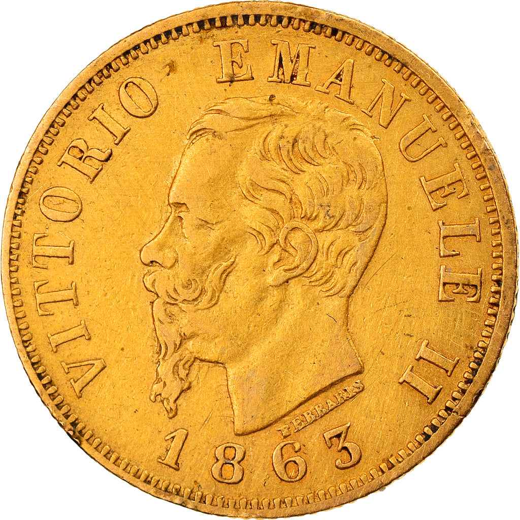 Coin, Italy, Vittorio Emanuele II, 10 Lire, 1863, Torino, EF(40-45), Gold