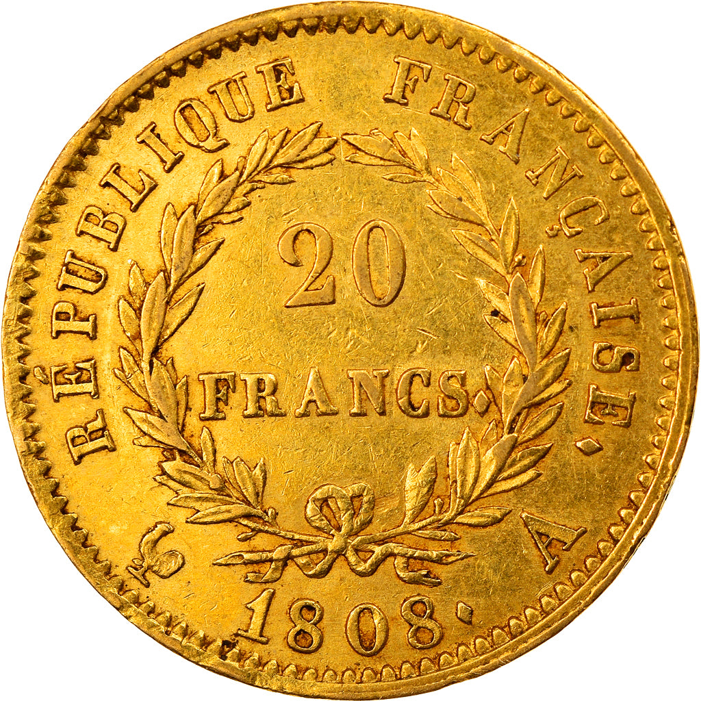 Moeda, França, Napoléon I, 20 Francs, 1808, Paris, EF(40-45), Dourado