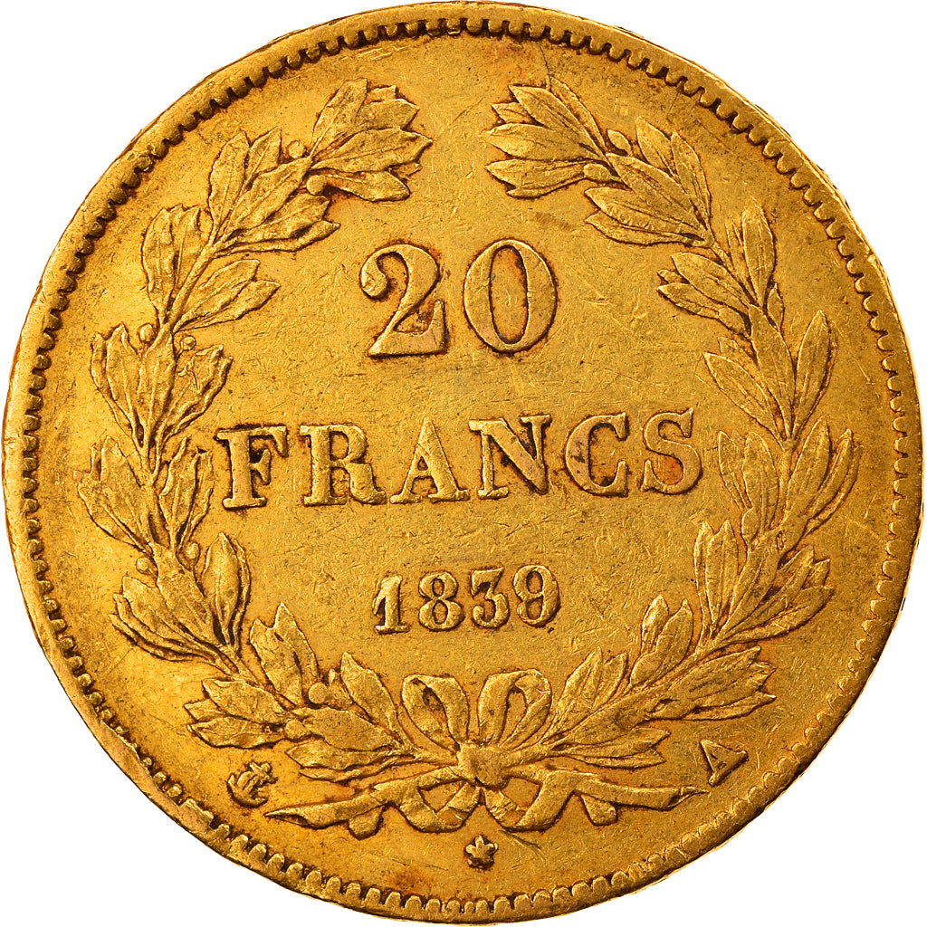 Moeda, França, Louis-Philippe, 20 Francs, 1839, Paris, EF(40-45), Dourado