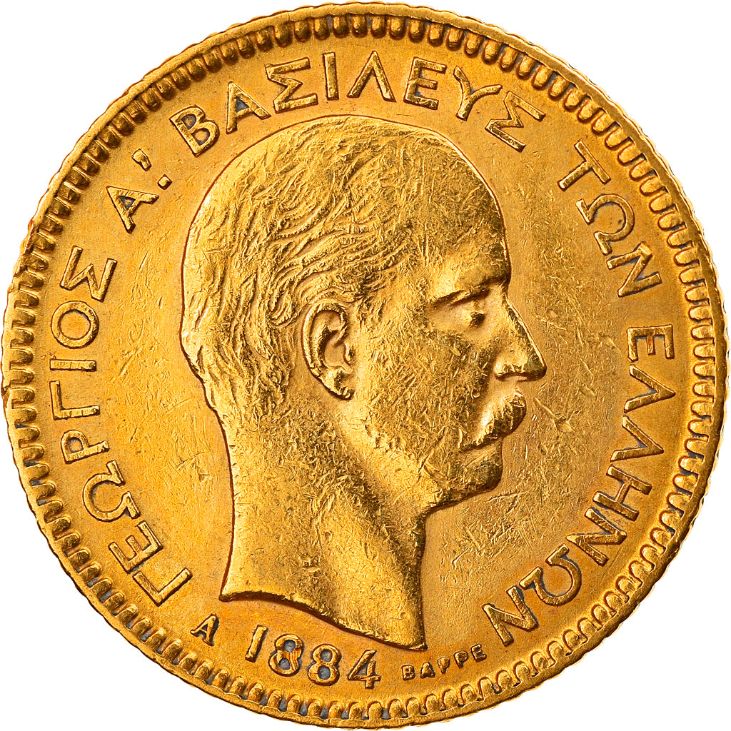 Coin, Greece, George I, 20 Drachmai, 1884, Paris, AU(50-53), Gold, KM:56