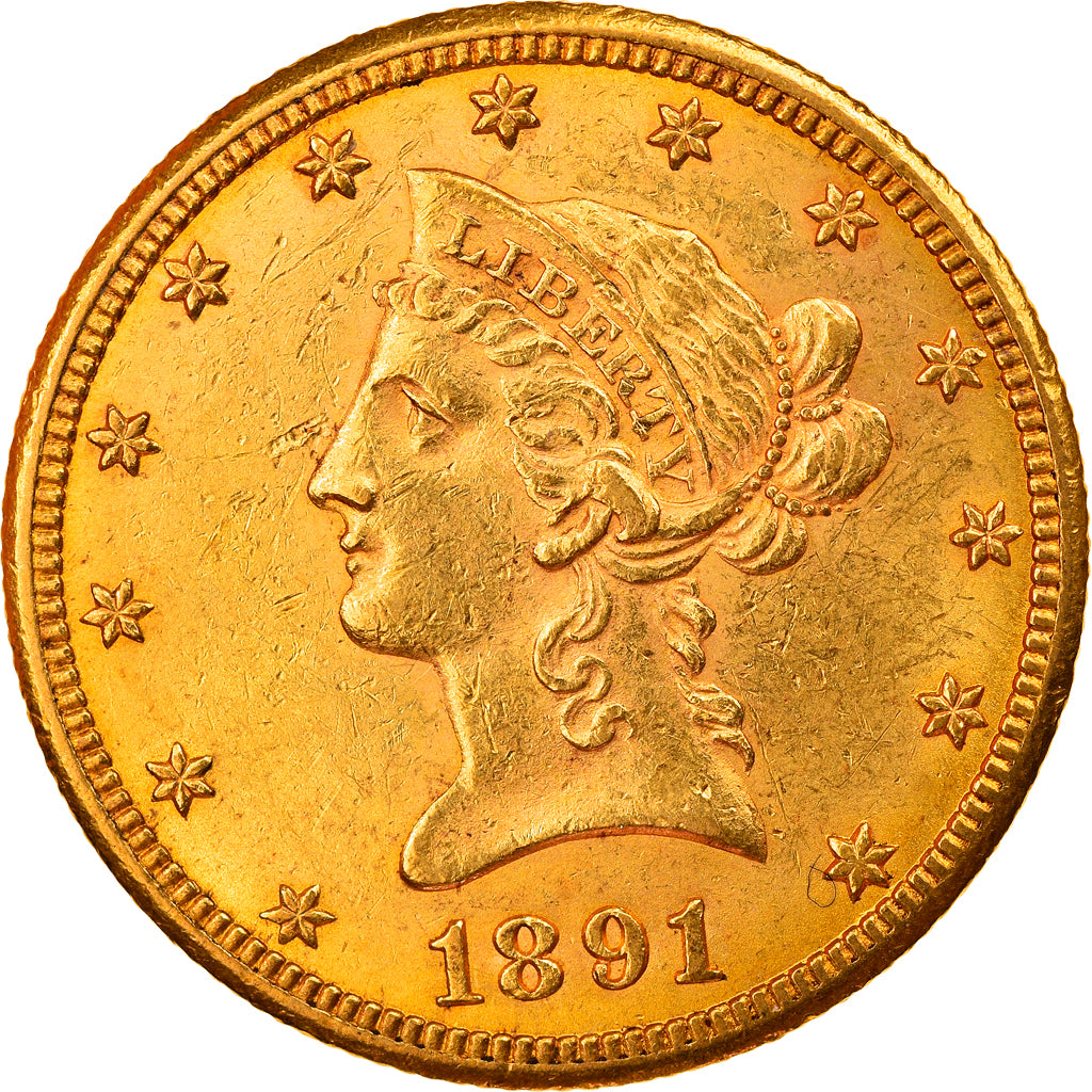 Moneta, USA, Coronet Head, $10, Eagle, 1891, U.S. Mint, Carson City, AU(50-53)