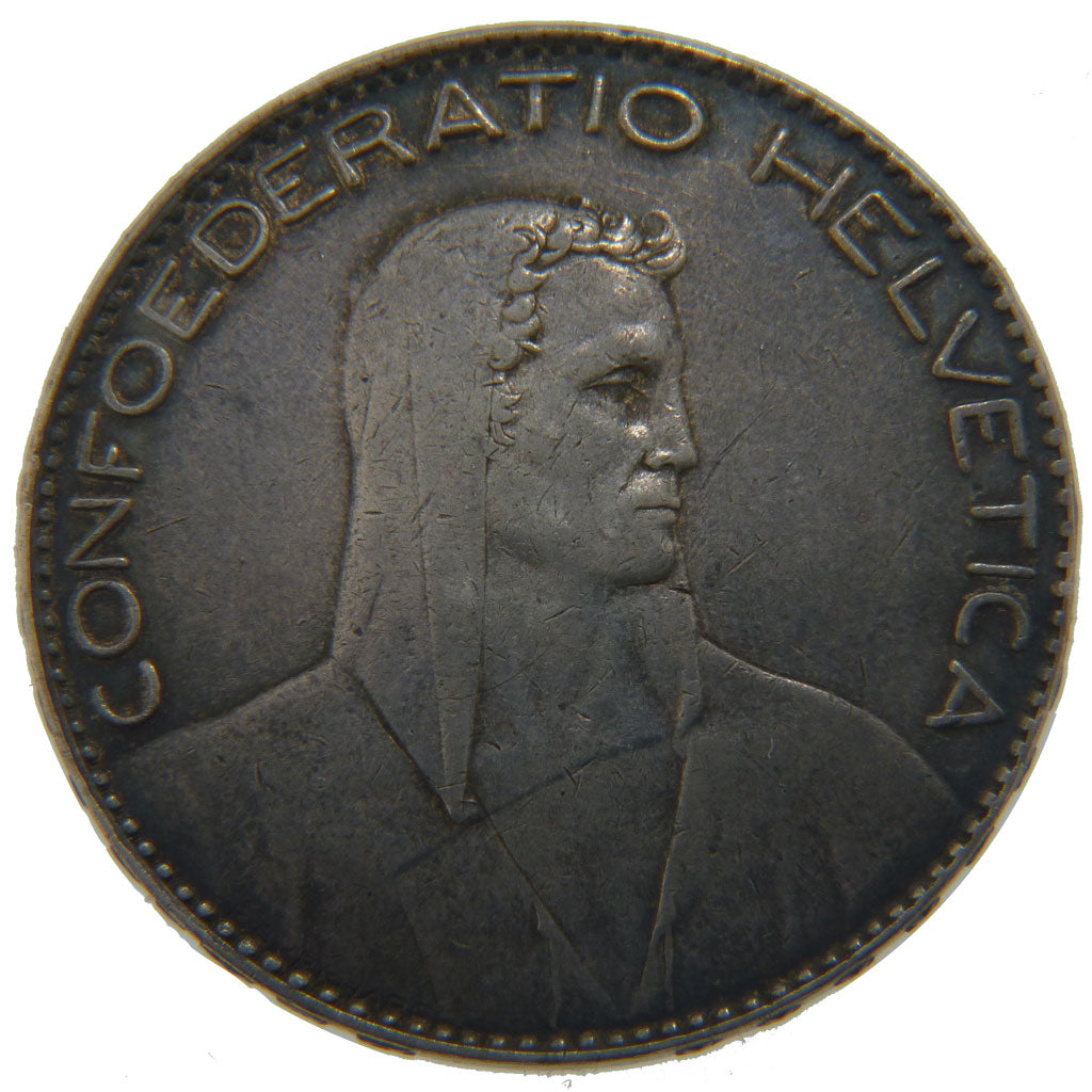 Switzerland, 5 Francs, 1922, Bern, KM #37, AU(50-53), Silver, 37, 24.80