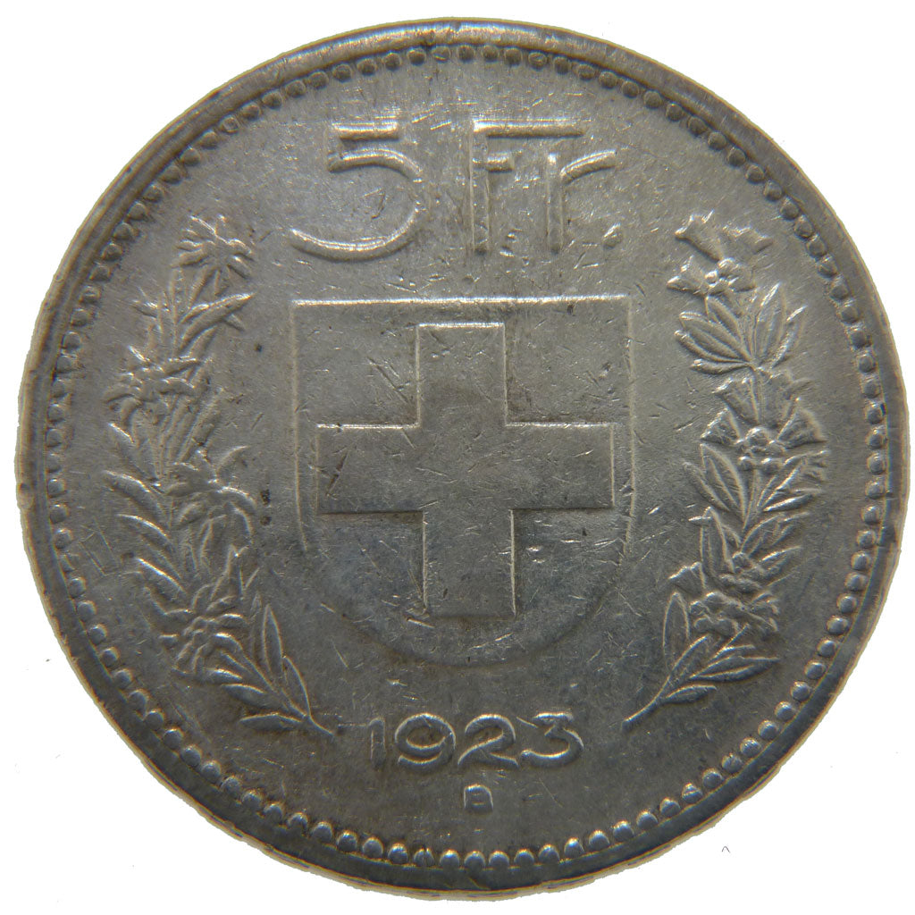 SWITZERLAND, 5 Francs, 1923, Bern, KM #37, VF(30-35), Silver, 37, 24.90