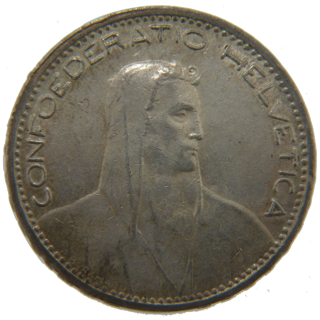SWITZERLAND, 5 Francs, 1923, Bern, KM #37, AU(55-58), Silver, 37, 24.90