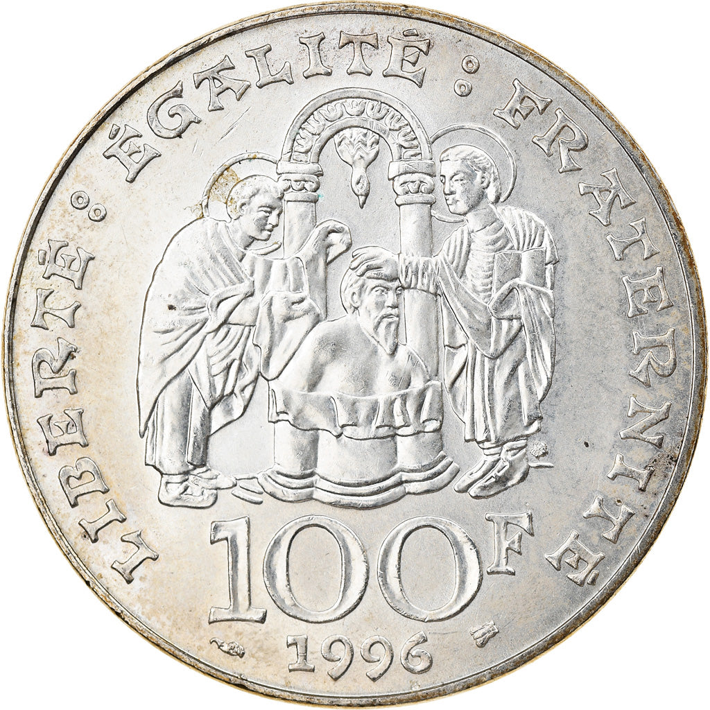 Coin, France, Clovis, 100 Francs, 1996, MS(60-62), Silver, KM:1180, Gadoury:953