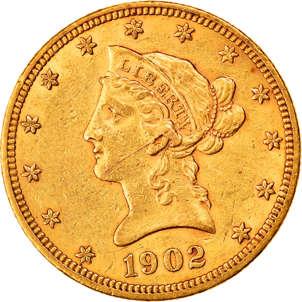 Moneta, USA, Coronet Head, $10, Eagle, 1902, U.S. Mint, Philadelphia, AU(50-53)