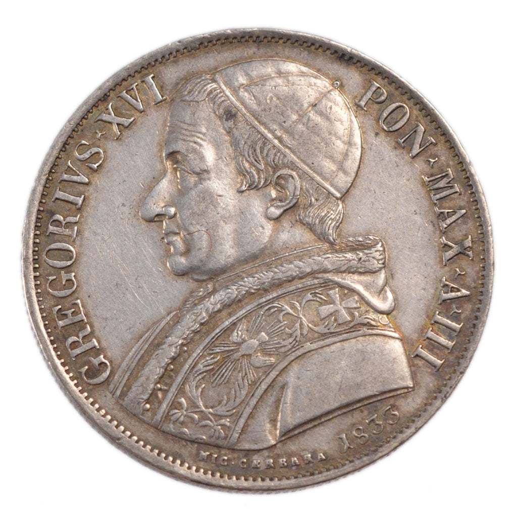 ITALIAN STATES, Scudo, 1833, Roma, KM #1315.1, AU(55-58), Silver, 26.40