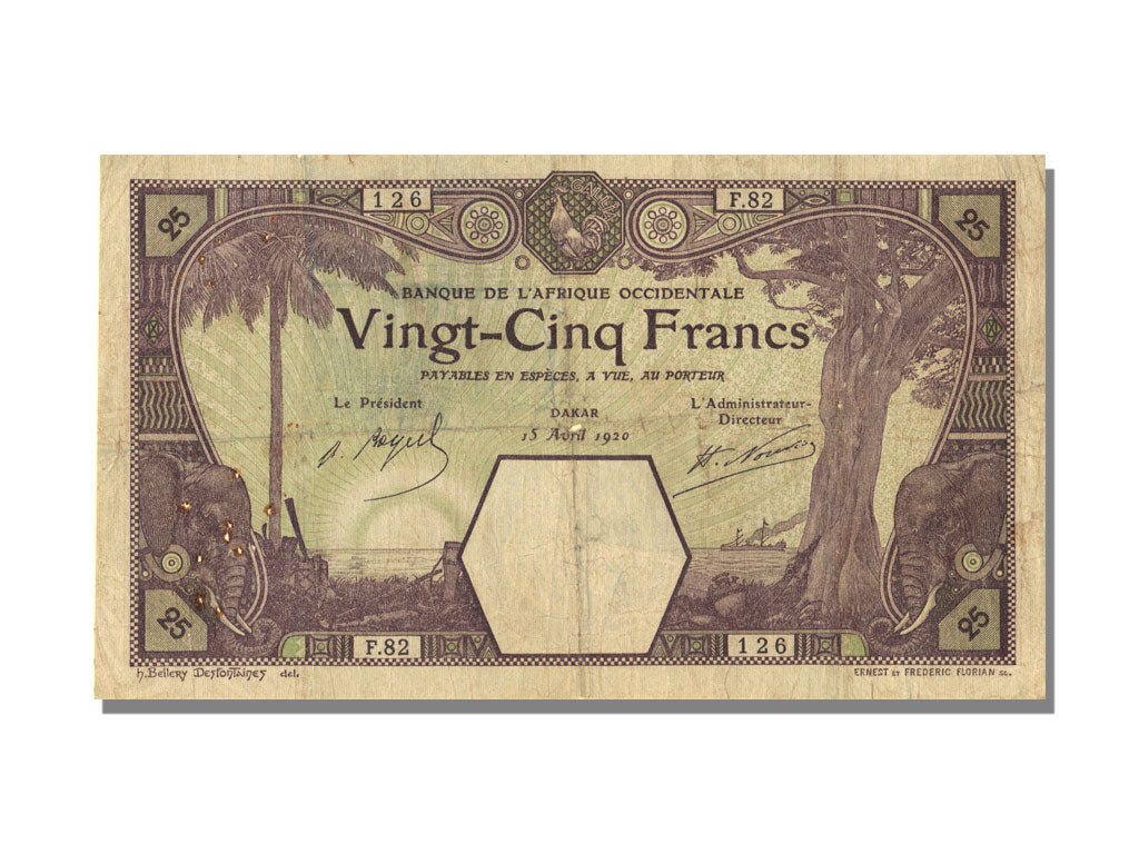 Western Africa, 25 Francs, 1920, 1920-04-15, VF(30-35), F.82