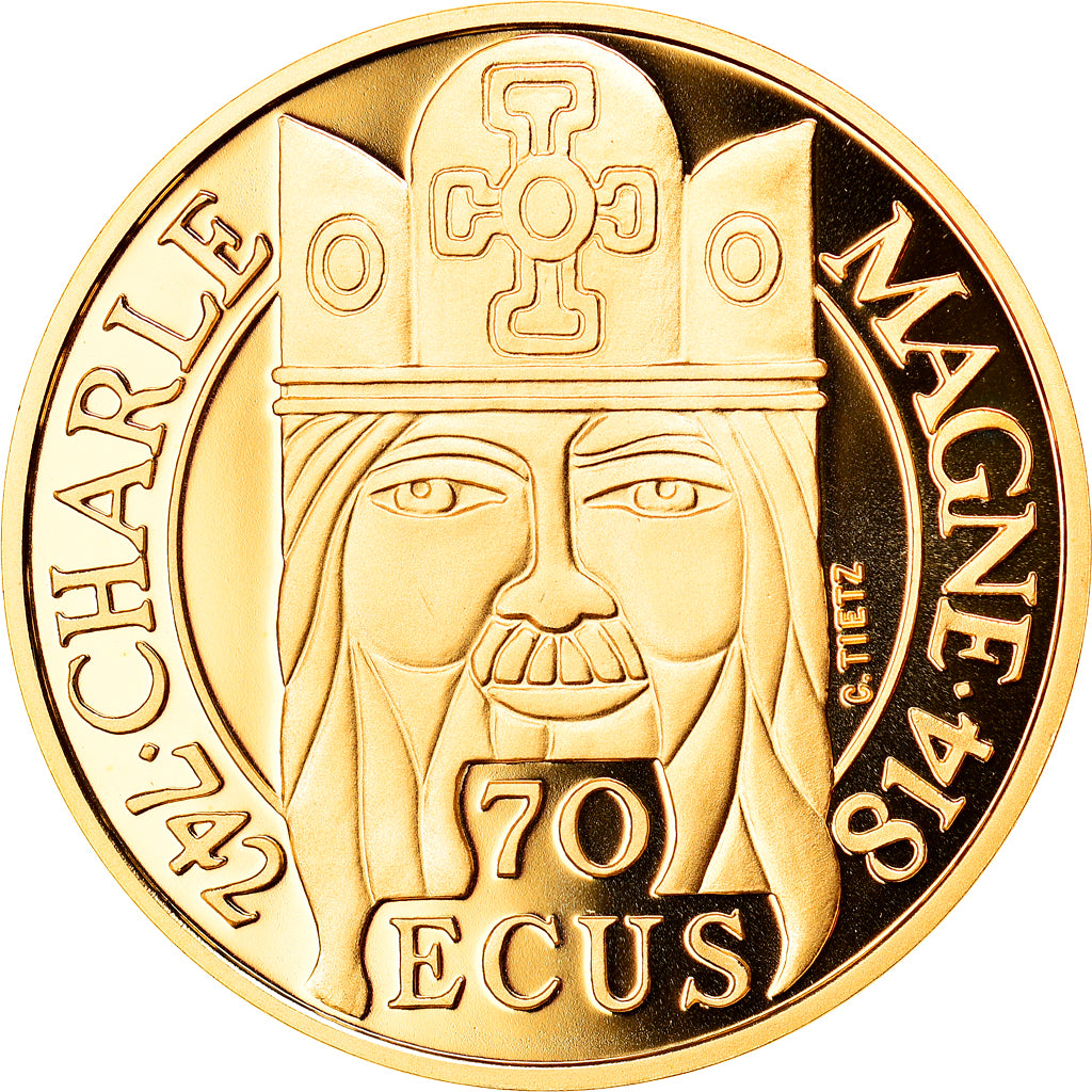 Moneta, Francja, Charlemagne, 500 Francs-70 Ecus, 1990, Paris, MS(65-70)
