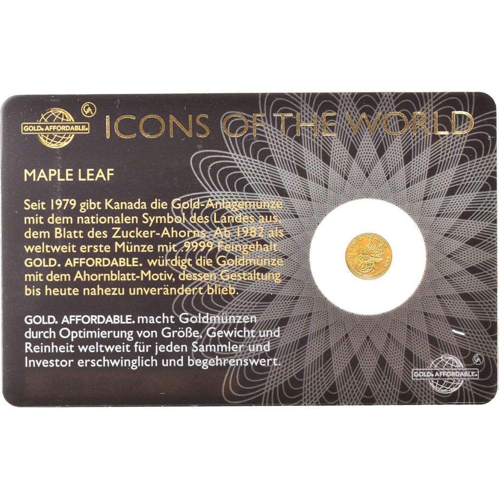 Moneta, Ruanda, Maple Leaf, 10 Francs, 2015, 1/200 Oz, FDC, Oro