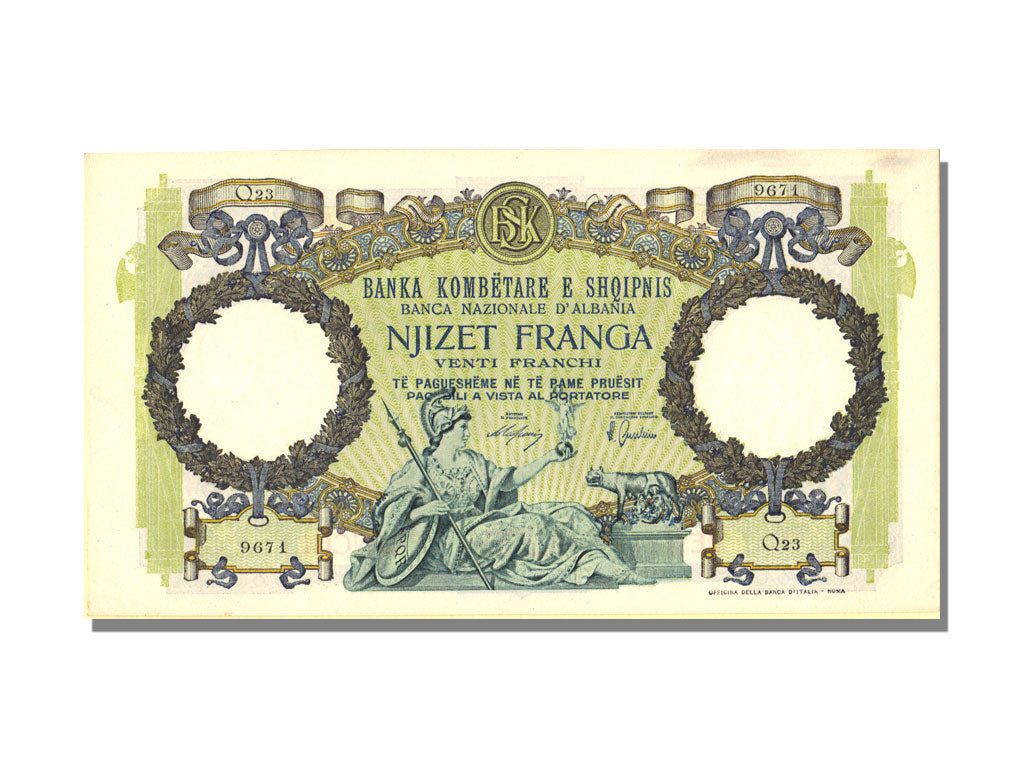 Albania, 20 Franga, KM #7, UNC(65-70), Q 23