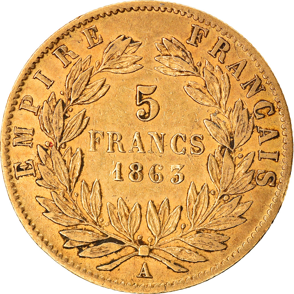 Moneta, Francia, Napoleon III, Napoléon III, 5 Francs, 1863, Paris, BB, Oro