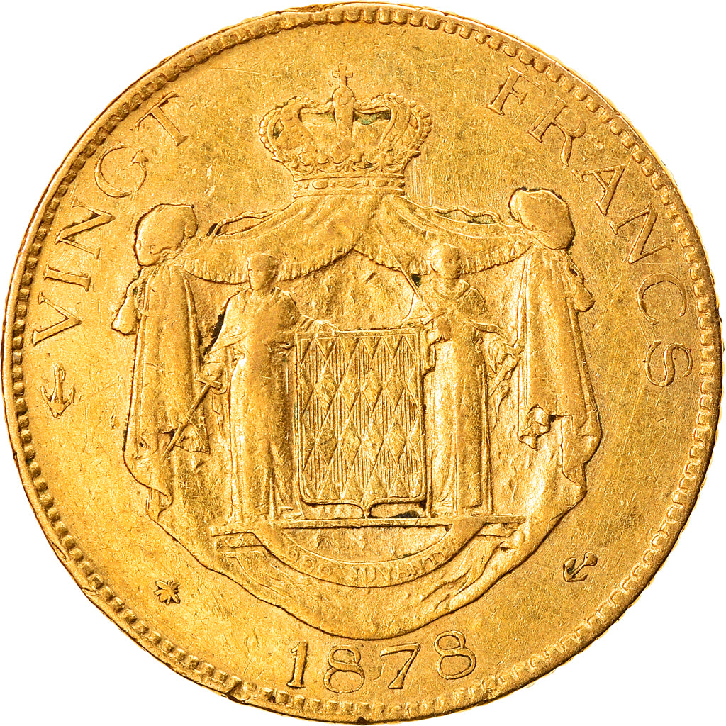 Coin, Monaco, 20 Francs, 1878, Paris, VF(30-35), Gold, Gadoury:120