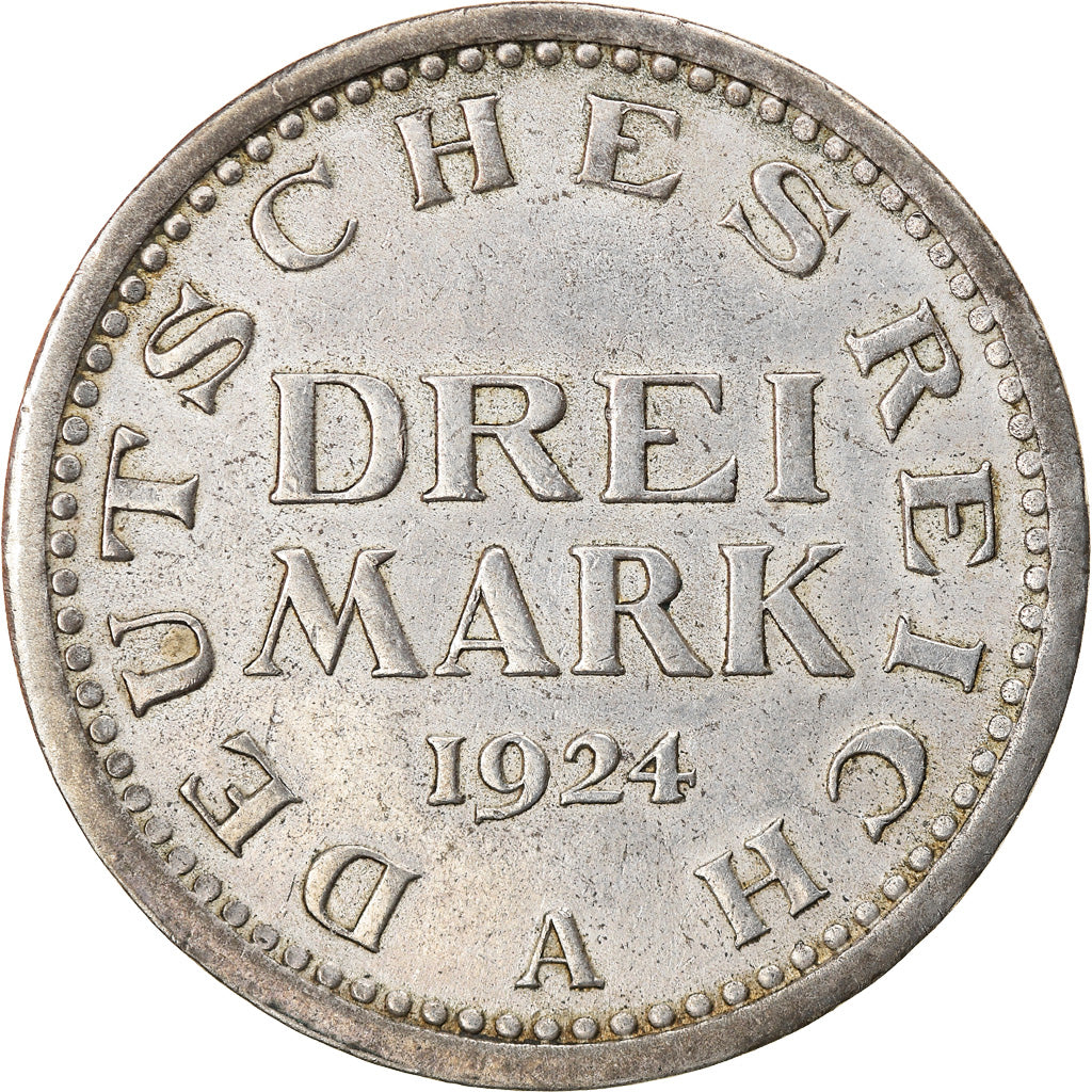 Moneta, GERMANIA, REPUBBLICA DI WEIMAR, 3 Mark, 1924, Berlin, BB, Argento, KM:43