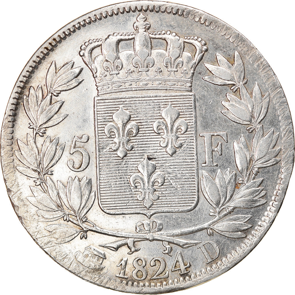 Munten, Frankrijk, Louis XVIII, 5 Francs, 1824, Lyon, ZF, Zilver, KM:711.4