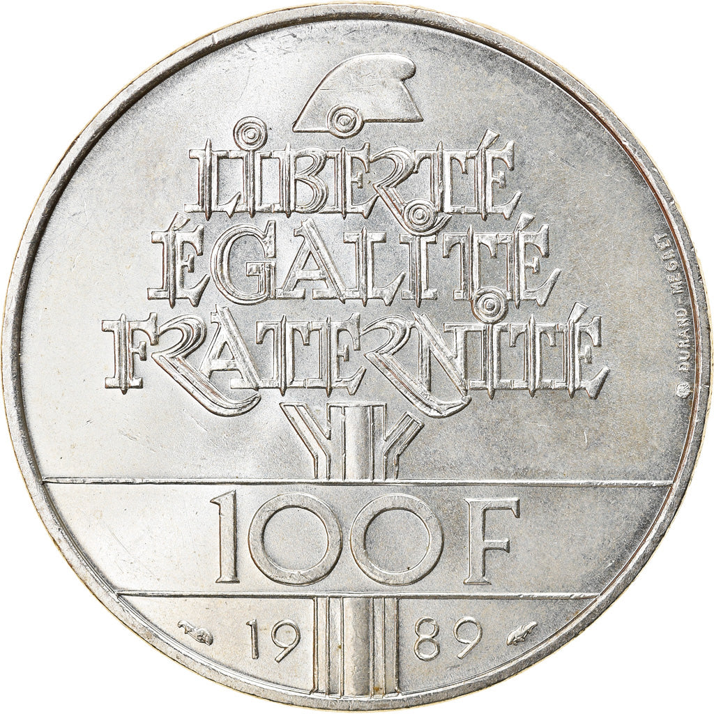Coin, France, Droits de l'Homme, 100 Francs, 1989, MS(63), Silver, KM:970