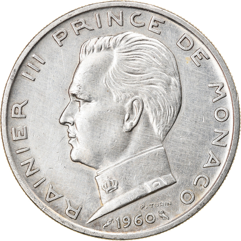Coin, Monaco, Rainier III, 5 Francs, 1960, AU(50-53), Silver, KM:141
