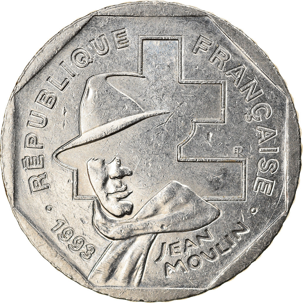 Munten, Frankrijk, Jean Moulin, 2 Francs, 1993, ZF+, Nickel, KM:1062