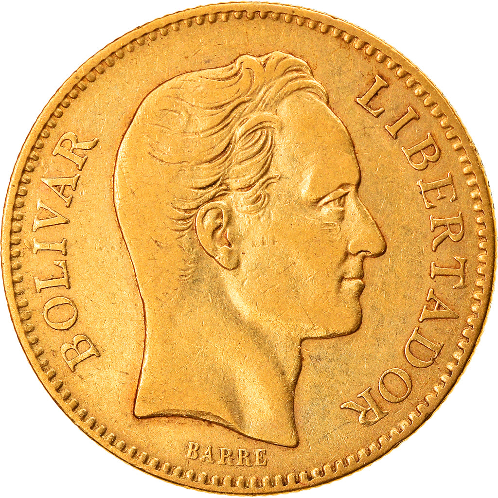 Moeda, Venezuela, Gr 6.4516, 20 Bolivares, 1880, EF(40-45), Dourado, KM:32
