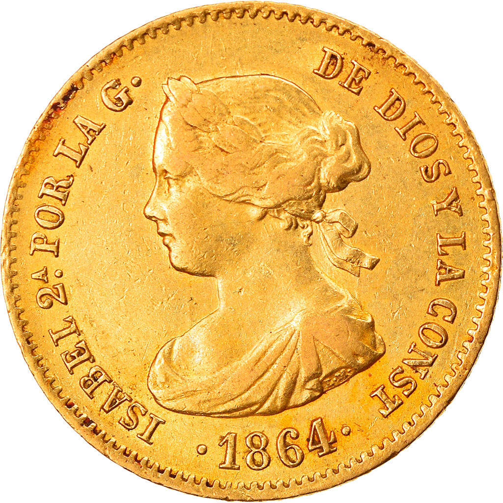 Moneda, España, Isabel II, 40 Reales, 1864, Madrid, MBC, Oro, KM:618.1