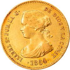Moneda, España, Isabel II, 40 Reales, 1864, Madrid, MBC, Oro, KM:618.1
