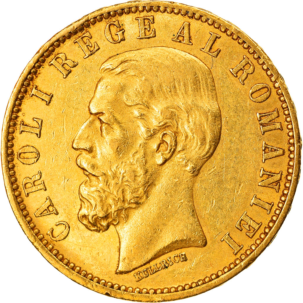 Romania, Carol I, 20 Lei, 1883, AU(55-58), Gold, KM:20