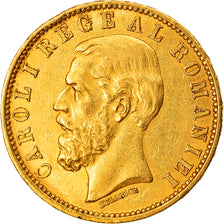 Romania, Carol I, 20 Lei, 1883, AU(55-58), Gold, KM:20