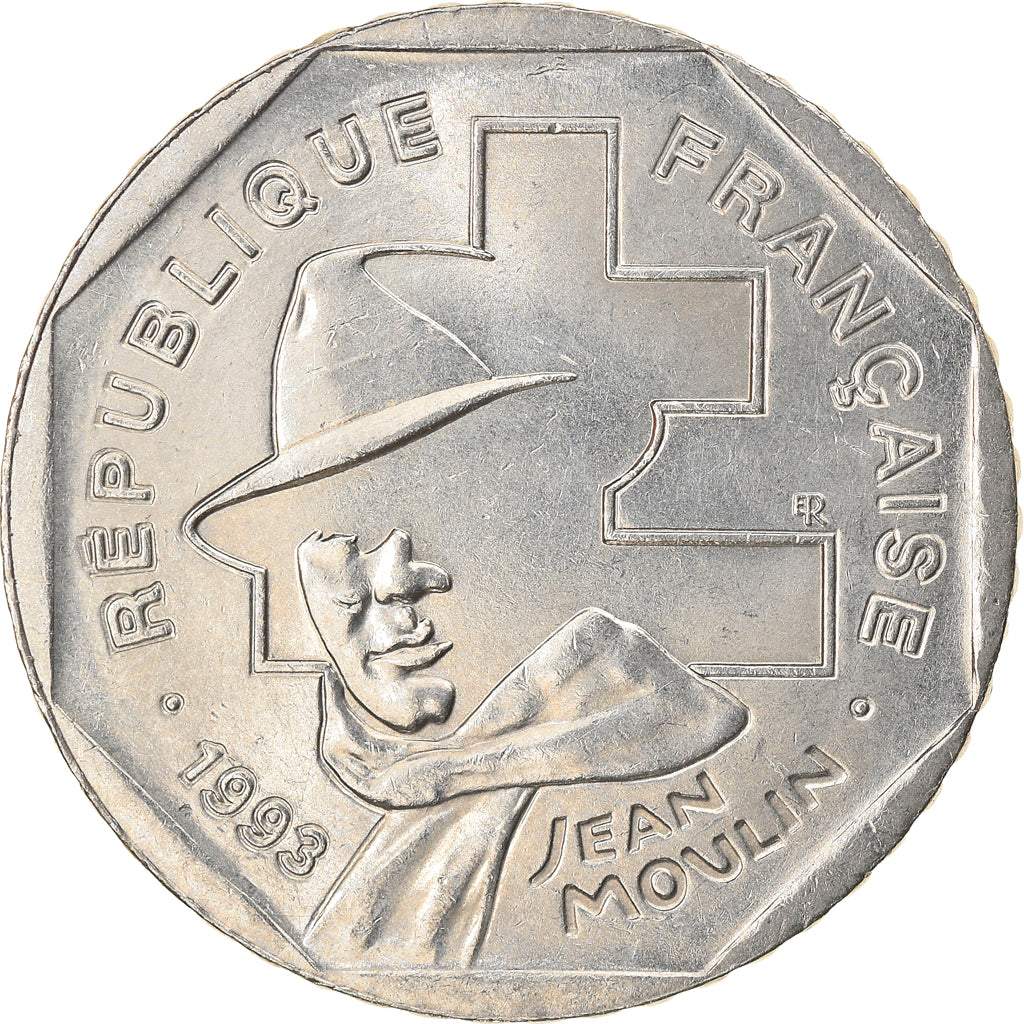 Coin, France, Jean Moulin, 2 Francs, 1993, Paris, MS(63), Nickel, KM:1062
