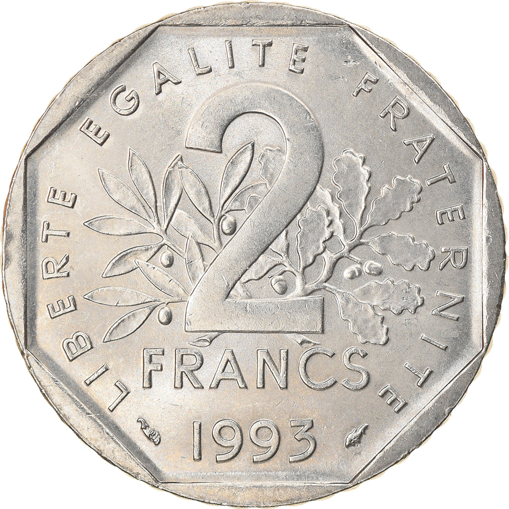 Coin, France, Jean Moulin, 2 Francs, 1993, Paris, MS(63), Nickel, KM:1062