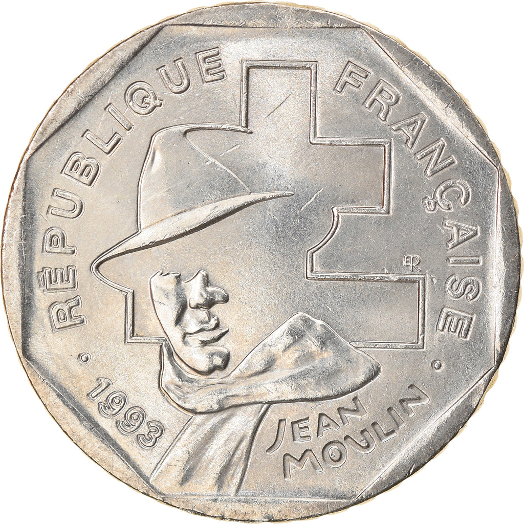 Coin, France, Jean Moulin, 2 Francs, 1993, Paris, MS(64), Nickel, KM:1062