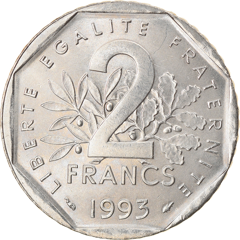 Coin, France, Jean Moulin, 2 Francs, 1993, Paris, MS(64), Nickel, KM:1062