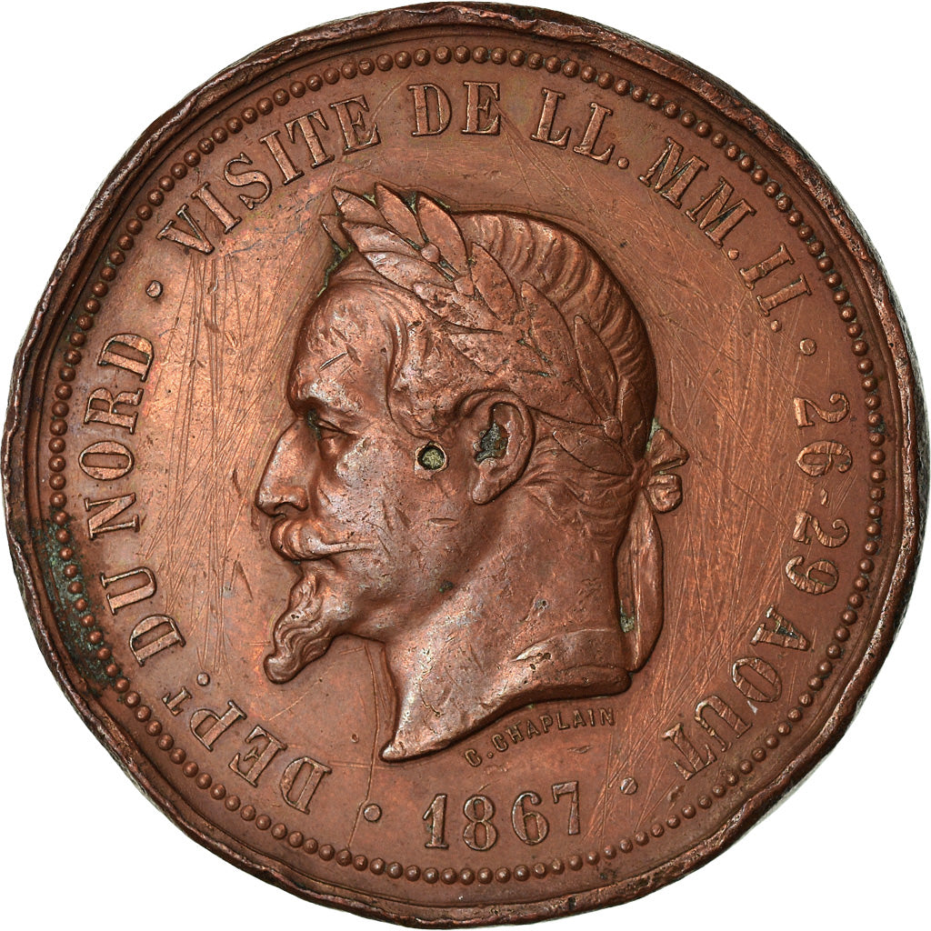 France, Medal, Visite de Napoleon III à la Chambre de Commerce de Lille, 1867