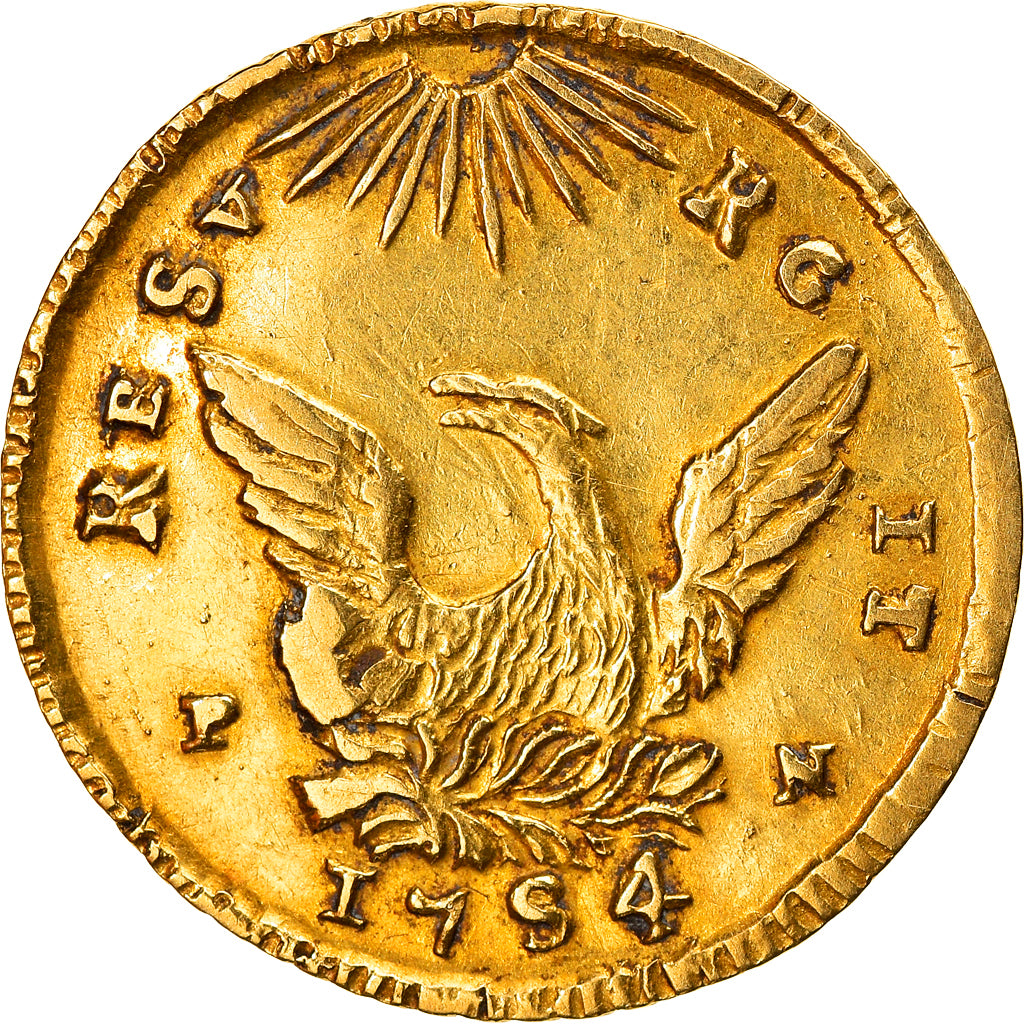ITALIAN STATES, Oncia, 1754, Palermo, KM #175, AU(50-53), Gold, 22, 4.40