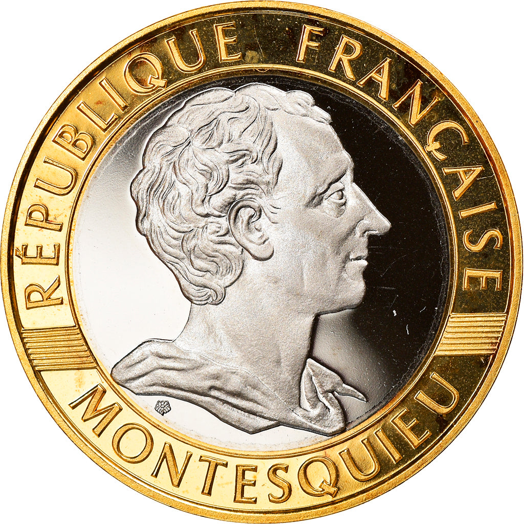 Moeda, França, Montesquieu, 10 Francs, 1989, MS(65-70), Dourado, Gadoury:828