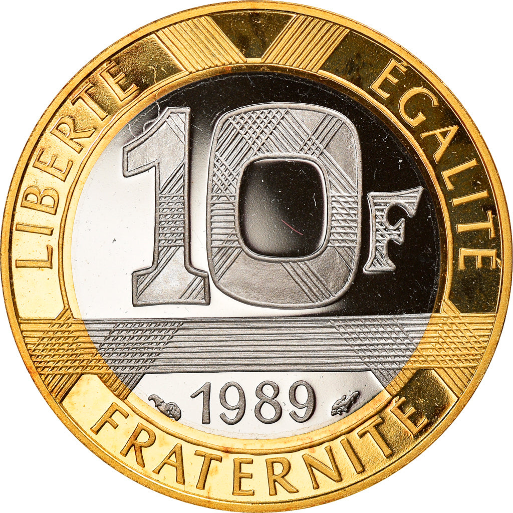 Moeda, França, Montesquieu, 10 Francs, 1989, MS(65-70), Dourado, Gadoury:828