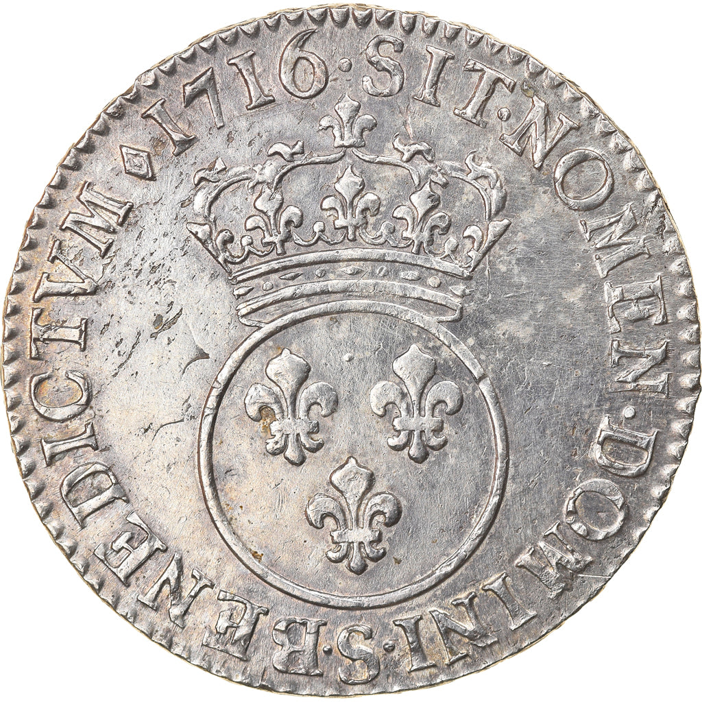 Munten, Frankrijk, Louis XV, 1/2 Écu Vertugadin, 1/2 ECU, 44 Sols, 1716, Reims