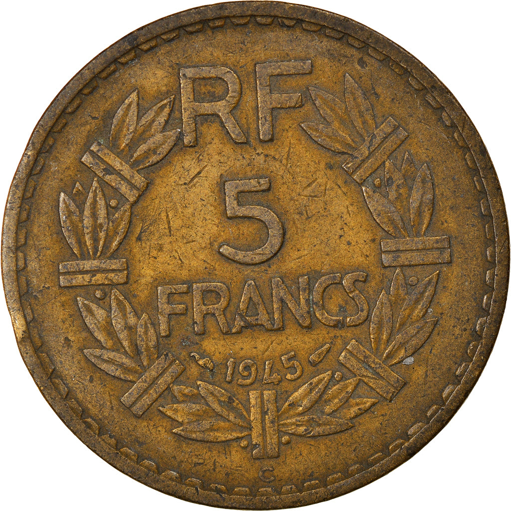 Moneta, Francia, Lavrillier, 5 Francs, 1945, Paris, MB, Alluminio-bronzo