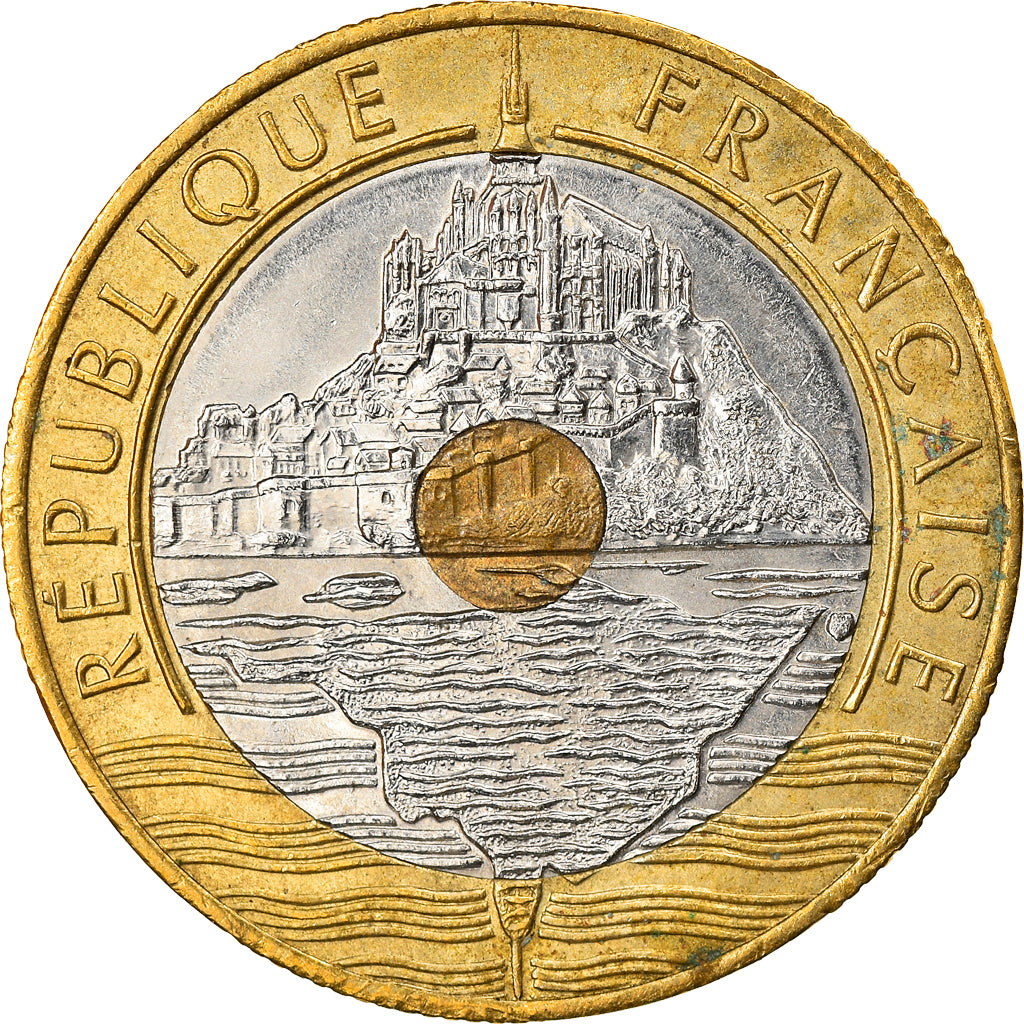 Coin, France, Mont Saint Michel, 20 Francs, 1993, MS(63), Tri-Metallic
