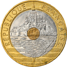 Coin, France, Mont Saint Michel, 20 Francs, 1993, MS(63), Tri-Metallic